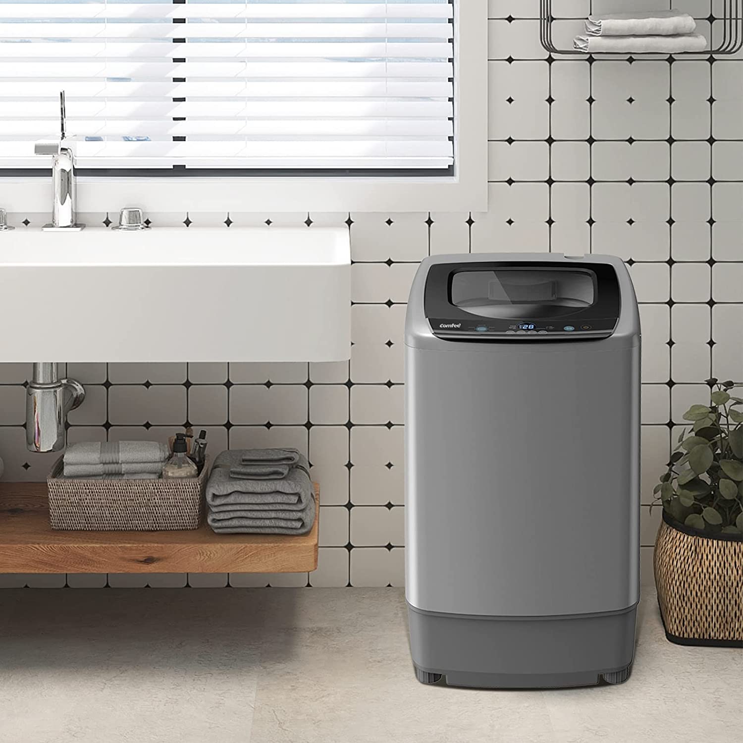 COMFEE’ Washing Machine 2.4 Cu.ft LED Portable Washing Machine and Washer Lavadora Portátil Compact Laundry, 8 Models, Environmentally Friendly, Child Lock for RV, Dorm, Apartment Magnetic Gray