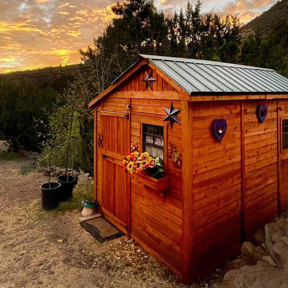 【Storage Shed】8x12 ft Cedar Wood Sunshed Garden Shed with Metal Roof