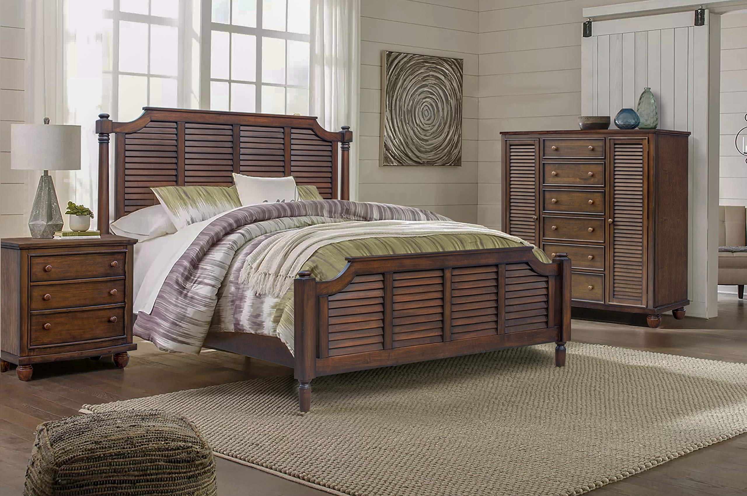 【Furniture】Bahama Shutter Wood Armoire, Tropical walnut