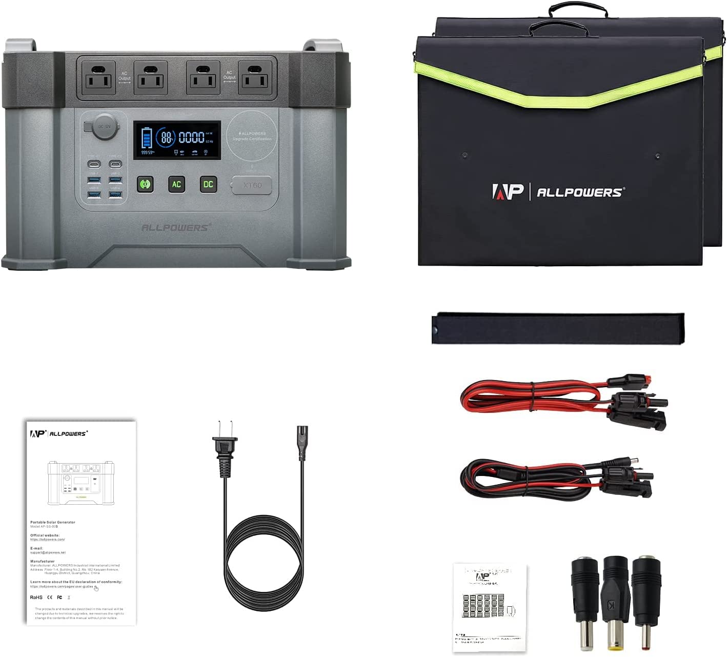 ALLPOWERS S2000 1500Wh Solar Generator with Solar Panels included 2000W Portable Power Station with 2 Foldable Solar Panels 100W for Battery Backup Electric Vehicle RV Emergency