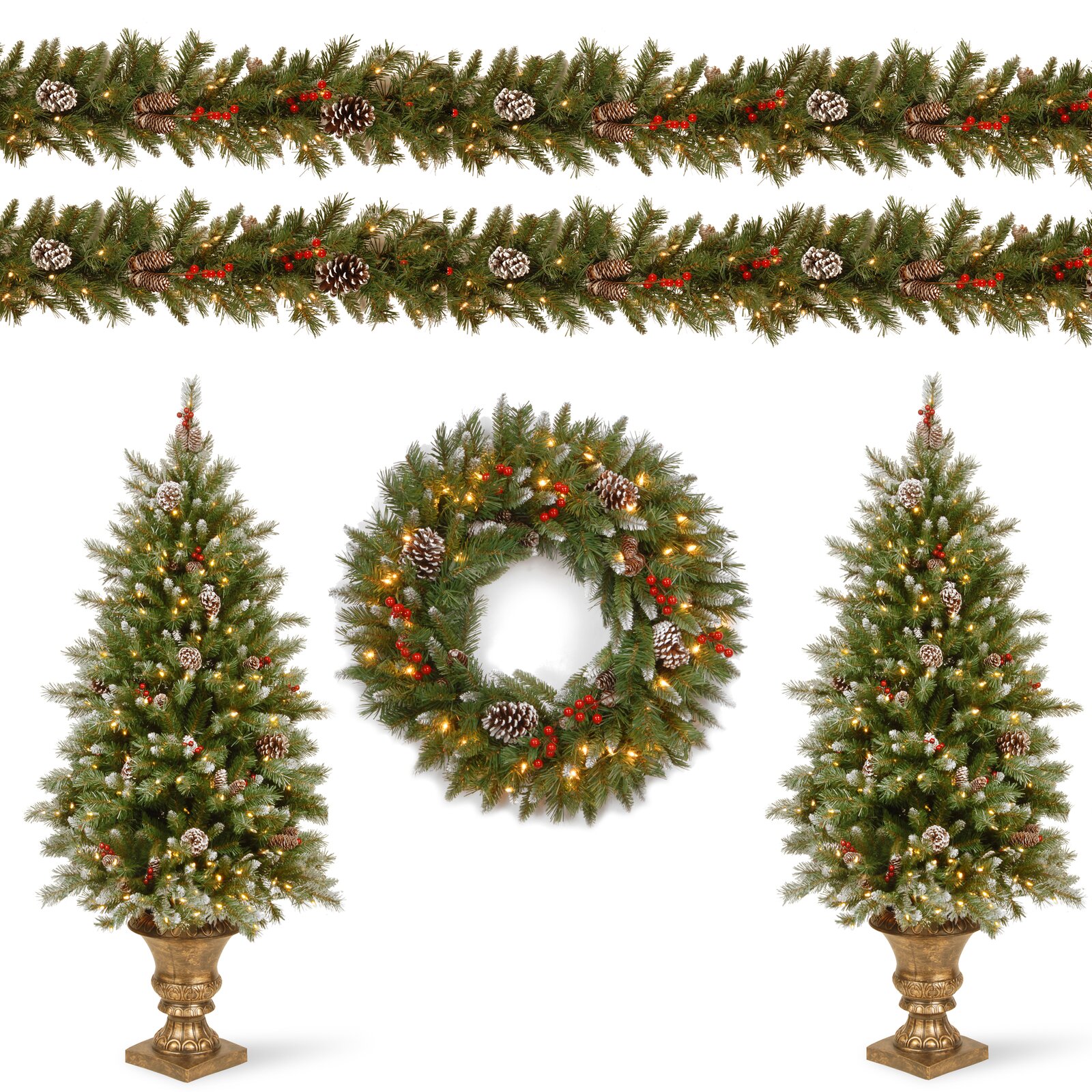 【Décor】Frosted Berry 48'' Lighted Artificial Pine Christmas Tree