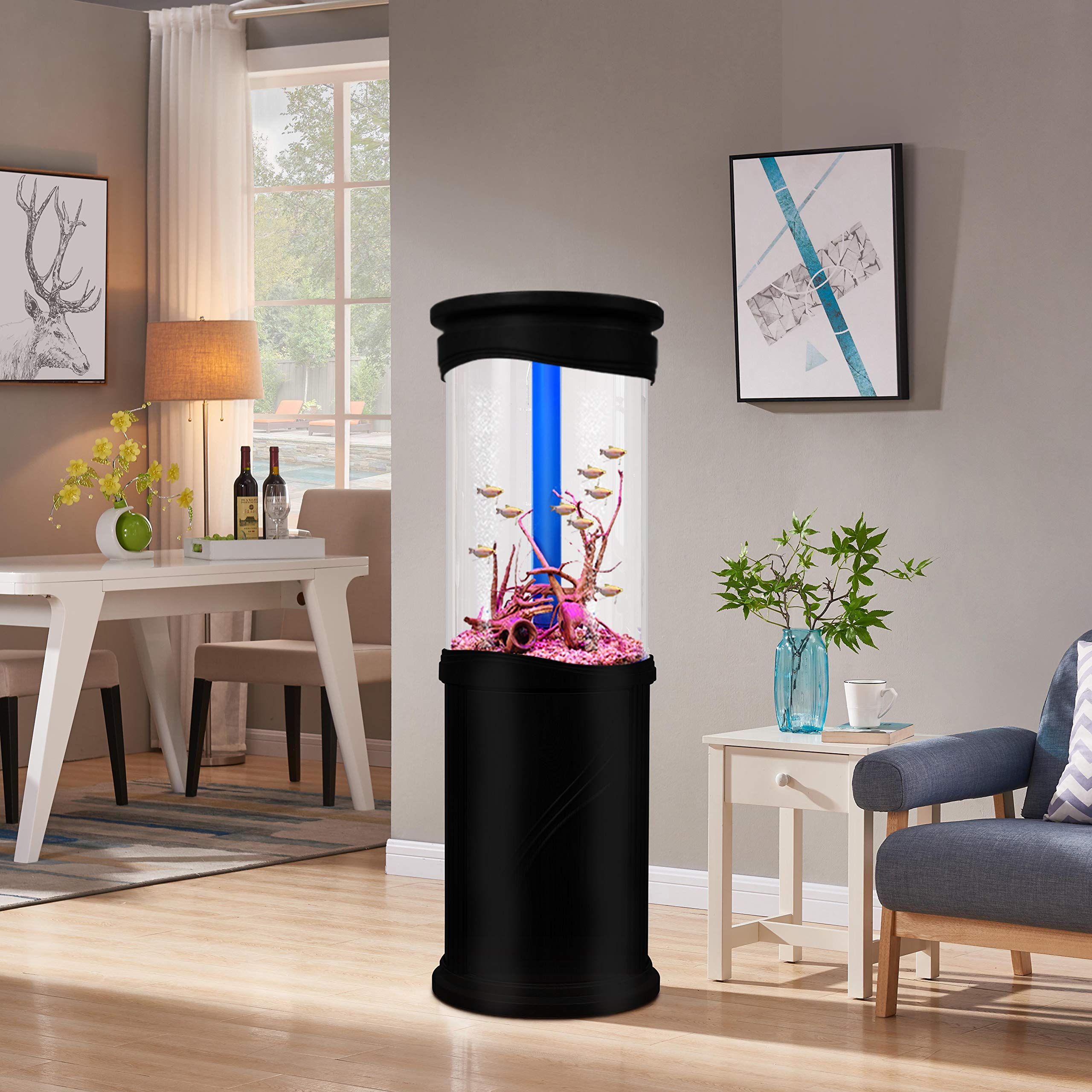 【Pet】Aqualic 360 Acrylic Aquarium Cylinder Fish Tank 70 Gallons w/ LED Light & Sump Tank