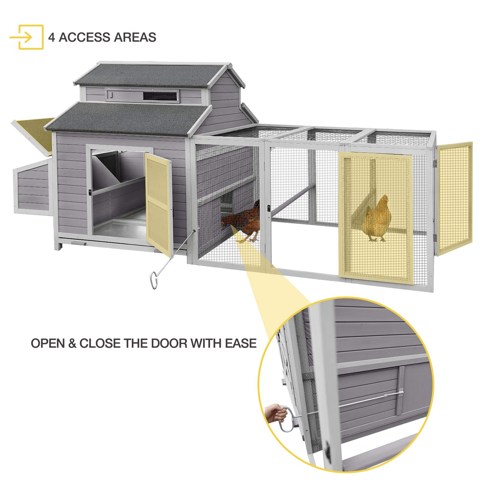 【Pet】115in Super Large Outdoor Wooden Chicken Coop Hen House Poultry Cage for 8-10 Hens